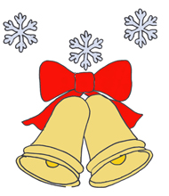 christmas bells with a red ribbon