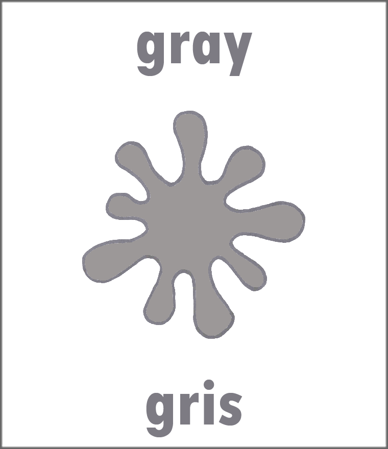 Large Gray In Spanish Color Flashcard in Spanish, Copyright Sarah Johnstone 2013