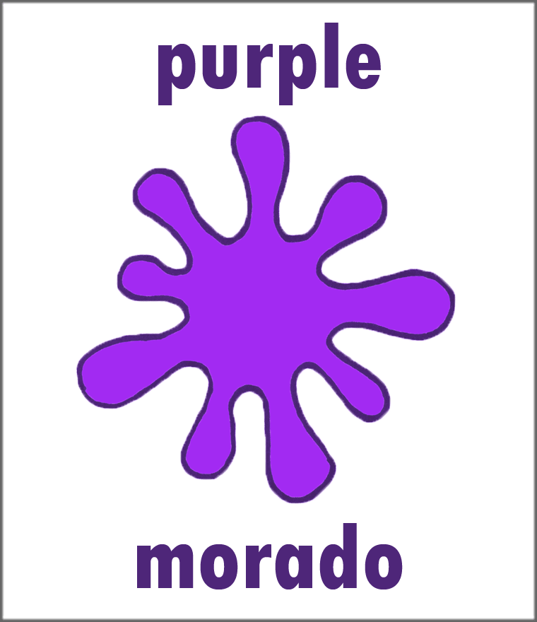 Big flashcard to teach spanish color for Purple In Spanish to children - Copyright Sarah Johnstone 2013