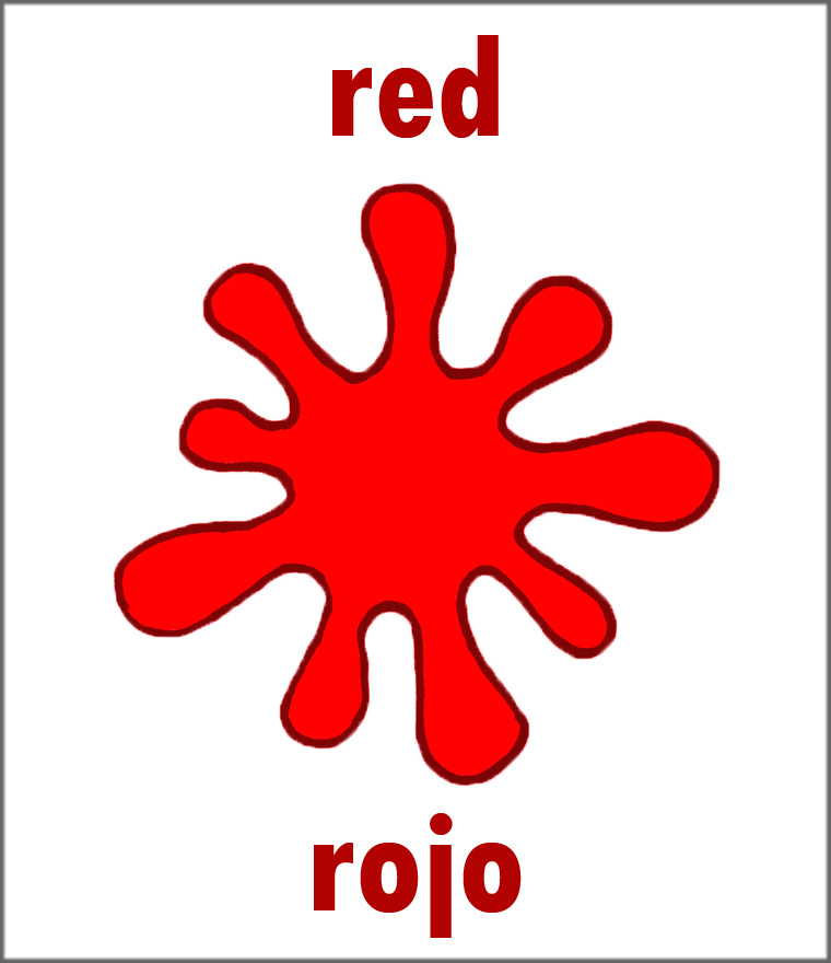 Copyright Sarah Johnstone 2013 - large Red In Spanish flashcard for teaching Spanish to kids