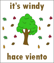 Picture of a windy day flaschcard to describe conditions in Spanish