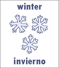 Flashcard image of a winter's day weather conditions